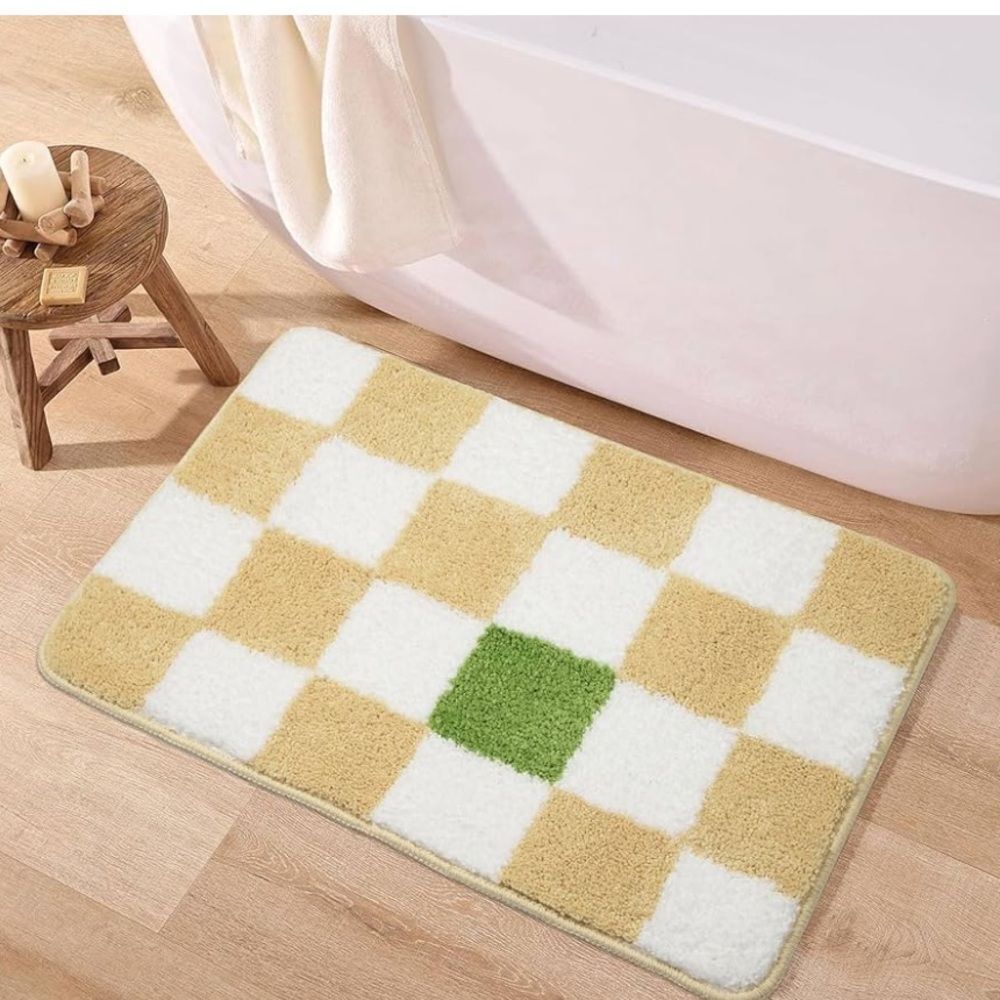 Checkered Bath Mat - White, Yellow, and Green